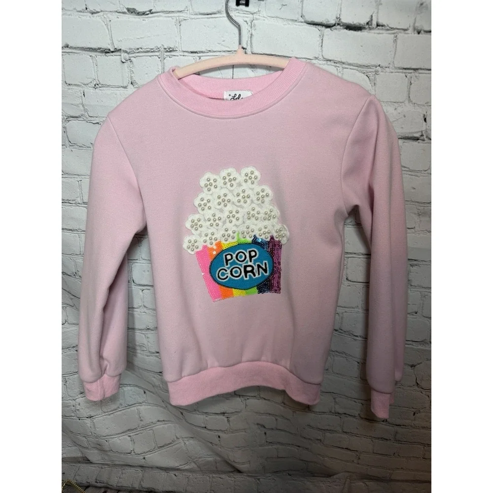 Lola and The Boys Pink Pearls and Popcorn Sequin Sweatshirt Girls Size 10